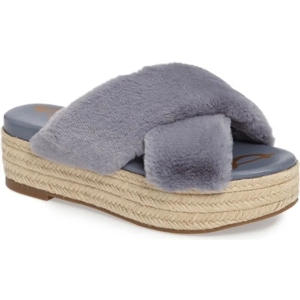 Sam Edelman ZIA Faux Fur Platform Espadrille Slipper Wedge Size 8.5